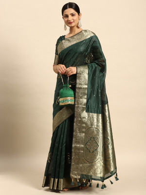 Divastri Embroidered Bollywood Silk Blend Saree(Dark Green)