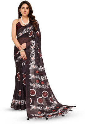 Moda Rapido Printed Bollywood Linen Saree(Brown)