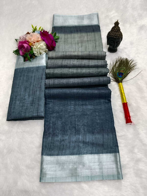 HouseOfCommon Printed Kanjivaram Pure Cotton, Cotton Silk Saree(Black, Grey)