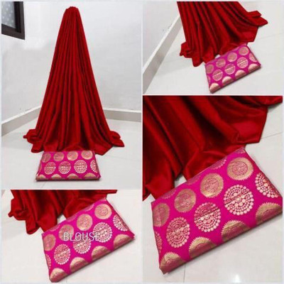 HouseOfCommon Solid/Plain Bollywood Silk Blend Saree(Pack of 2, Red)