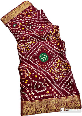 MSC TRENDLINE SAREES Printed Bandhani Chiffon, Crepe Saree(Maroon)