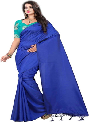 HouseOfCommon Self Design, Solid/Plain Bollywood Silk Blend Saree(Blue)