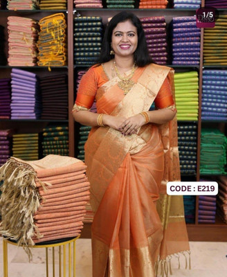 HLTex Woven, Solid/Plain Banarasi Tissue Saree(Gold)