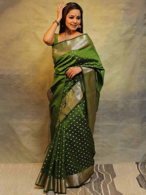 Sindharat Fashion Woven Kanjivaram Jacquard, Pure Silk Saree(Light Green)