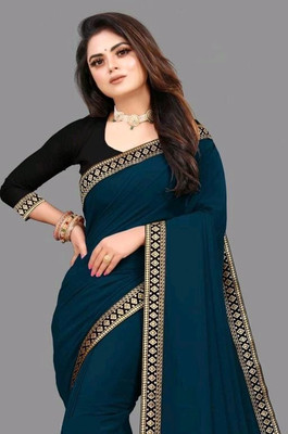 OKTAT Solid/Plain Bollywood Georgette Saree(Blue)