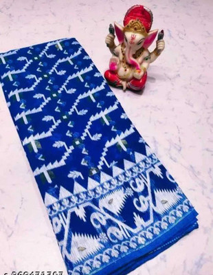 maa agameswari Self Design Jamdani Cotton Silk Saree(Dark Blue)