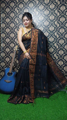 AMIT STORE Self Design Handloom Cotton Blend Saree(Black)