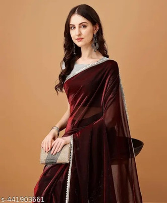Vragi Self Design Bollywood Lycra Blend Saree(Maroon)