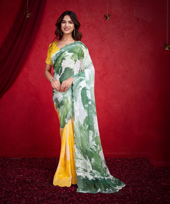 RekhaManiyar Printed Bollywood Chiffon Saree(Green)
