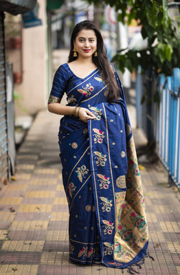 Tasrika Applique Bollywood Silk Blend Saree(Dark Blue)