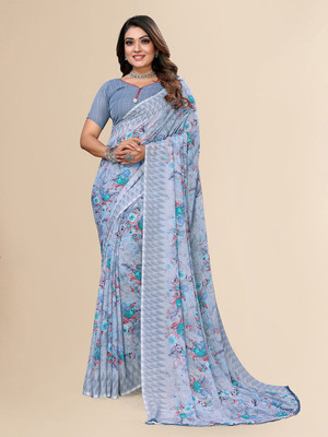 Moda Rapido Printed, Self Design Daily Wear Georgette Saree(Grey)