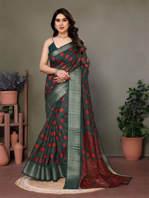 Moda Rapido Printed Bollywood Cotton Blend Saree(Green, Red)