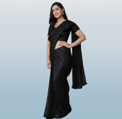 SwiftStyle Solid/Plain Bollywood Net Saree(Black)