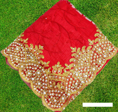 MIYANIFAB Embroidered, Floral Print Bollywood Net Saree(Red)