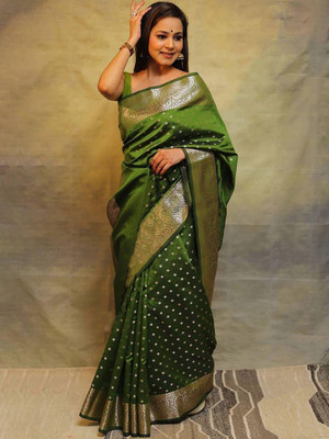 Moda Rapido Woven Daily Wear Silk Blend Saree(Green)
