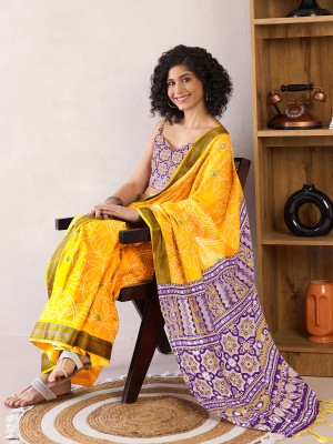 Sareemall Printed Bollywood Cotton Blend Saree(Yellow)