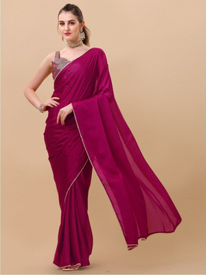 Sangria Embellished Daily Wear Satin Saree(Pink)