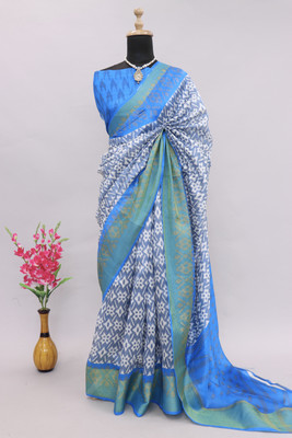 Kjs Self Design Pochampally Cotton Silk Saree(Multicolor)