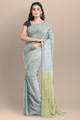 cloud vastra Solid/Plain Handloom Pure Cotton Saree(Grey)