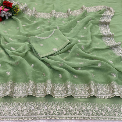 SHUBHDRASHTI NX Embroidered Bollywood Organza Saree(Light Green)
