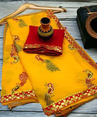 EVERYDAY CREATION Printed Bollywood Georgette Saree(Red)