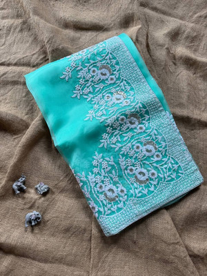 SHARDHA FASHION Woven, Embroidered Banarasi Organza, Georgette Saree(Magenta, Yellow, White, Black)