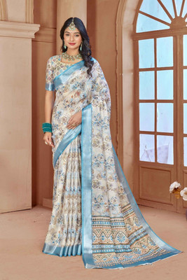 Rachna Printed Daily Wear Linen Saree(Cream)