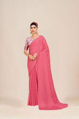 Sanskriti Synthetics Floral Print Handloom Chiffon Saree(Pink)