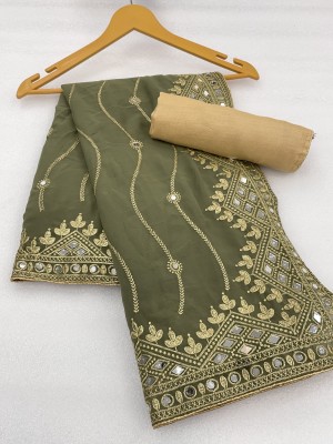 Disha Fashion Embroidered, Self Design Banarasi Georgette Saree(Light Green)