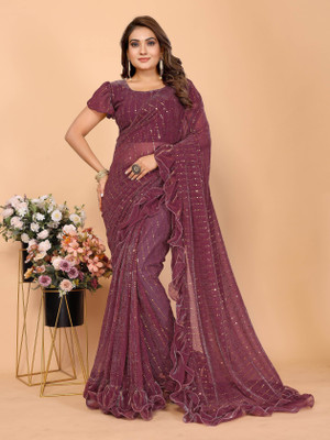 VIJAYAVALLABH Self Design Bollywood Net Saree(Purple)