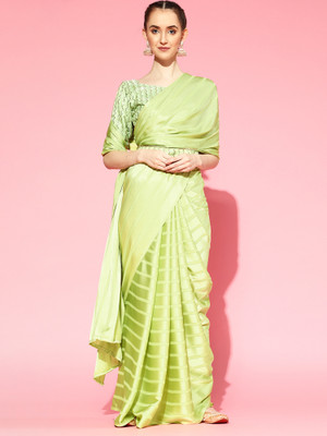 Divastri Striped Leheria Satin Saree(Green)