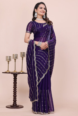 K 5 FASHION Embellished Bollywood Jimmy choo Saree(Purple)