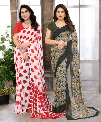 NIRMOHIFASHION Printed Bollywood Georgette Saree(Pack of 2, Multicolor)