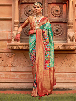 ANOUK Woven Patola Silk Blend Saree(Green)