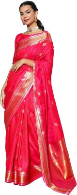 Akhilam Embroidered Banarasi Silk Blend Saree(Pink)