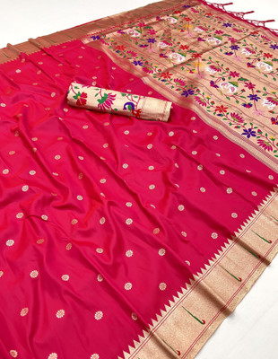 KALKEE FASHION Embroidered Banarasi Jacquard, Pure Silk Saree(Red)