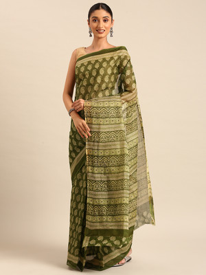 SHANVIKA Printed Daily Wear Pure Cotton Saree(Green)