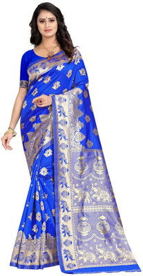 SATQ Woven, Embellished Banarasi Art Silk, Jacquard Saree(Blue)