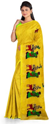 PRANATI ENTERPRISE Printed Handloom Linen Saree(Yellow)