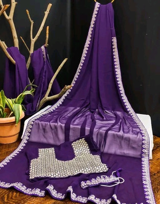 FASHIONFOXX Solid/Plain Bollywood Georgette Saree(Purple)