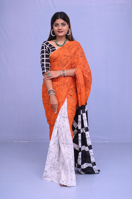 JAI HANUMAN HAND PRINTING Printed Daily Wear Pure Cotton Saree(Multicolor)