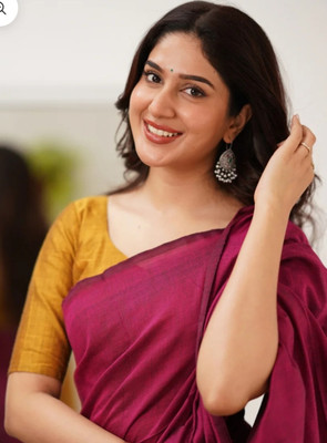 Hiya saree And Punjabi house Printed, Solid/Plain Handloom Pure Cotton, Cotton Silk Saree(Maroon)