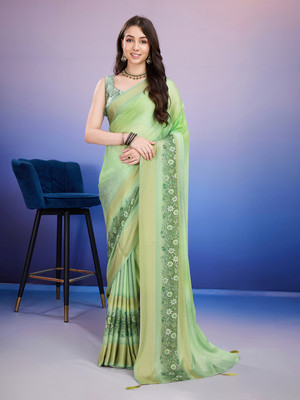 RekhaManiyar Printed Bollywood Crepe Saree(Light Green)