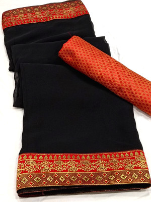 Sareez House Solid/Plain Daily Wear Georgette Saree(Black)