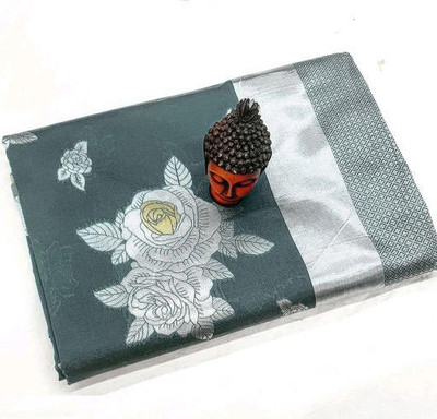 Amrut Collection Woven Banarasi Silk Blend Saree(Grey)