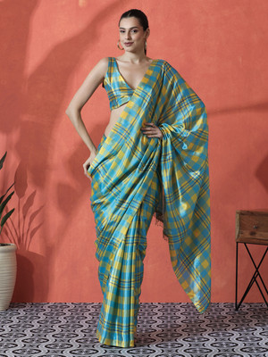 Sangria Printed Daily Wear Satin Saree(Blue)