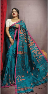 SMRITI HANDLOOM Woven Handloom Handloom Cotton Silk Saree(Light Blue)