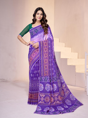 GARDEN VARELI Printed Bandhani Georgette Saree(Purple)