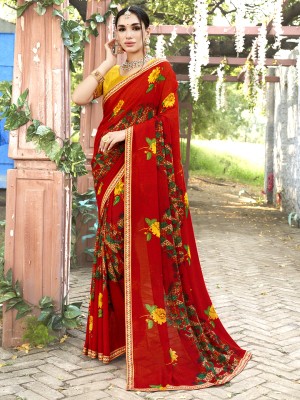 ANOUK Printed Daily Wear Georgette Saree(Red)