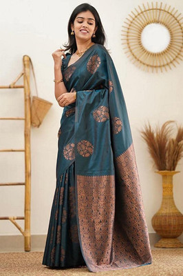 Nirvaan Solid/Plain Banarasi Cotton Silk, Jacquard Saree(Light Green)